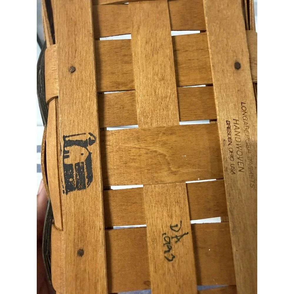 Longaberger Market Basket Black Trim Swing Handle Handwoven USA Farmhouse Decor